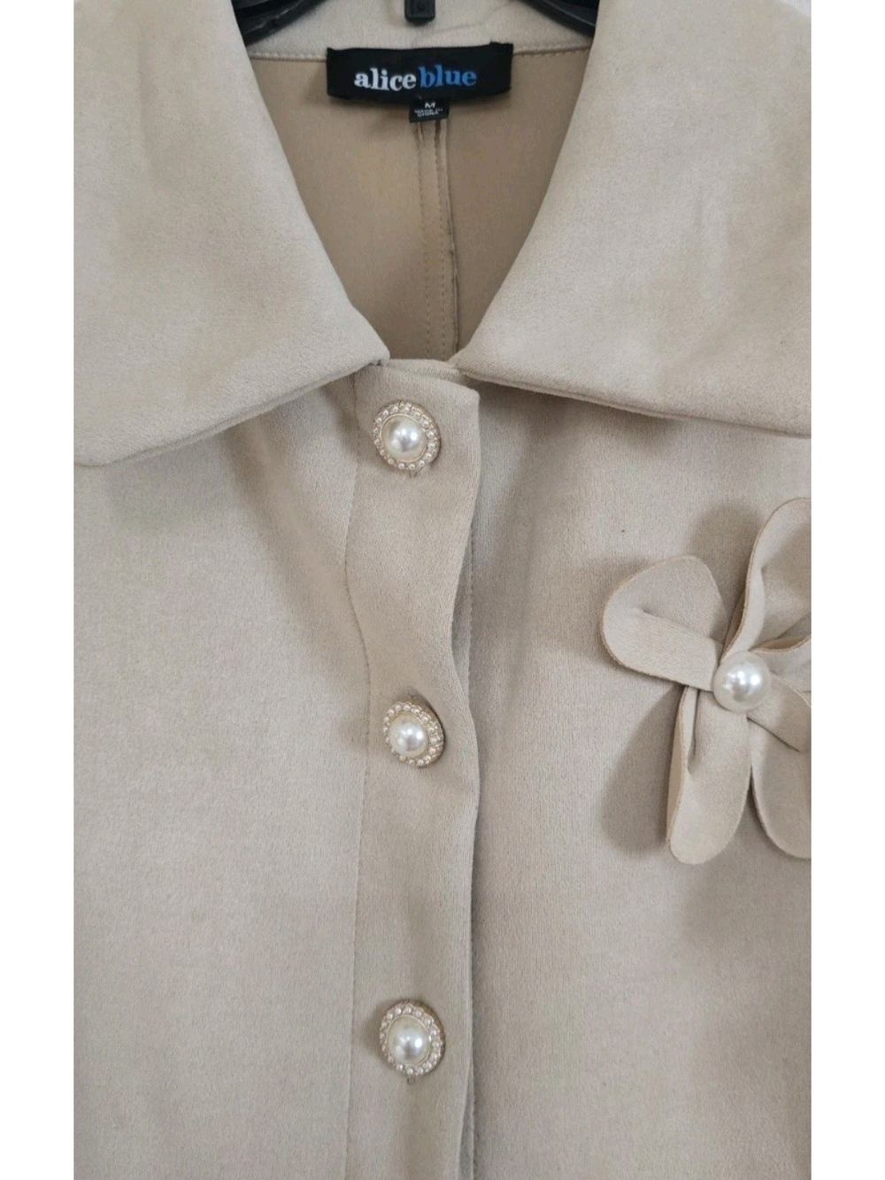 Alice Blue Cream Flower-Appliqué Button-Front Dress Coat - Picture 3 of 7